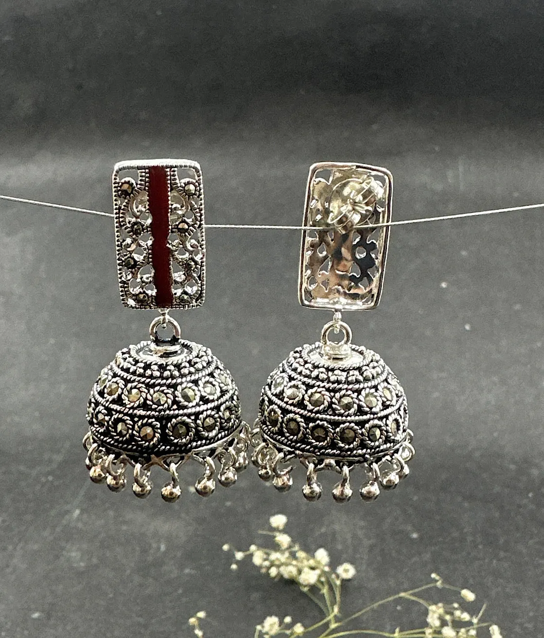 The Ochre Silver Marcasite Jhumkas