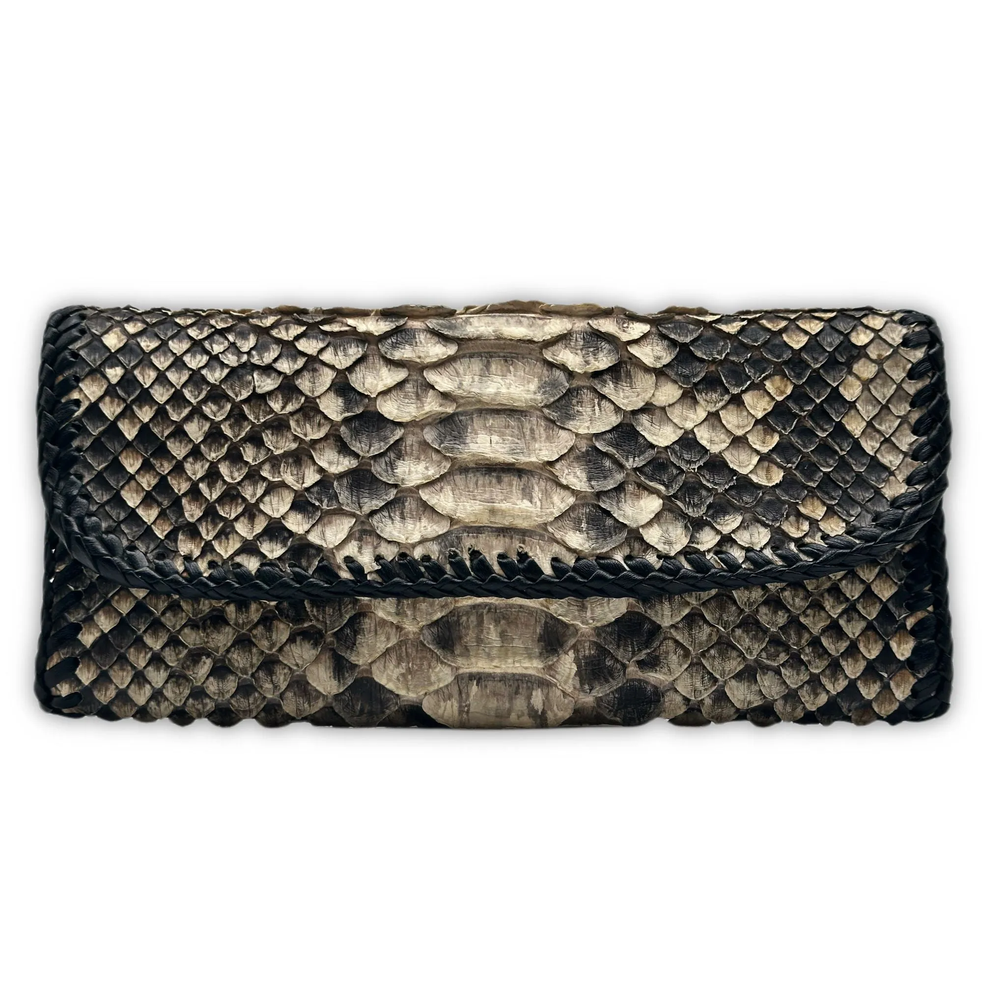 Trifecta Natural Snakeskin Artisan Whipstitch Clutch