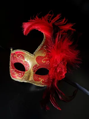 Venetian Feather Mask - Red/Gold
