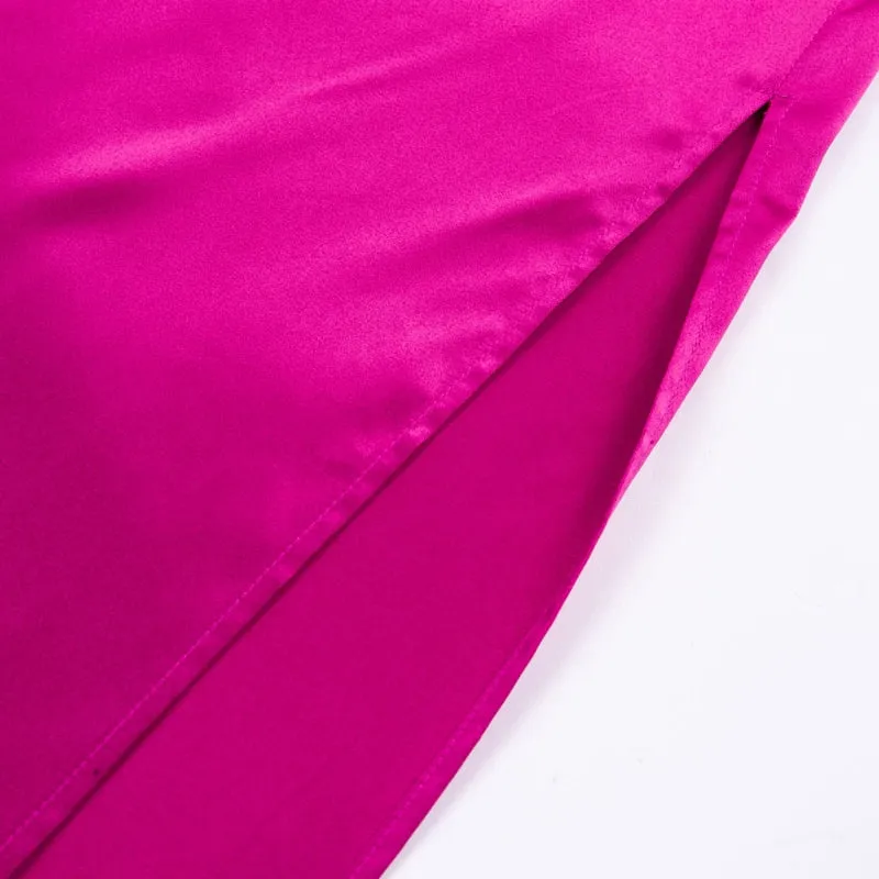 VenusFox Sexy Satin Backless Side Split Maxi Dress