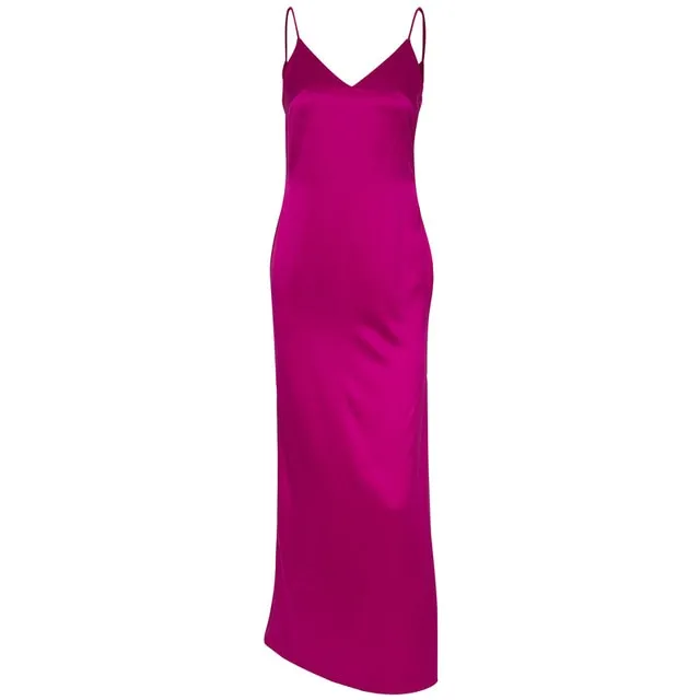 VenusFox Sexy Satin Backless Side Split Maxi Dress