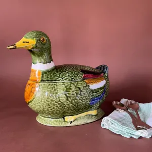 Vintage Lidded Portuguese Ceramic Mallard Centerpiece
