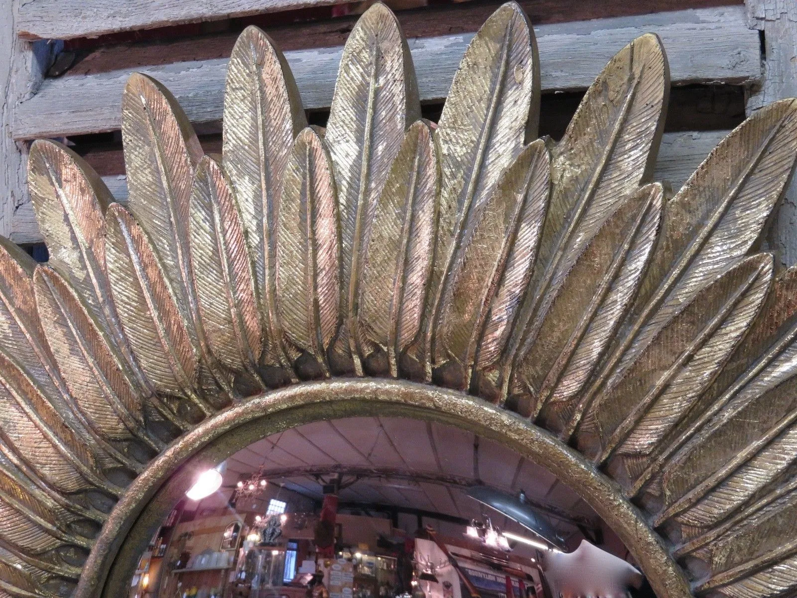 Vintage sunburst mirror - feather frame and convex mirror 23 ½'' diameter