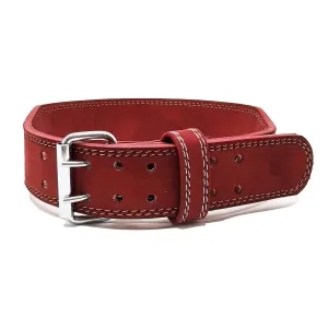 Weightlifting Double Prong Buckle Tapered Belt, Wine Red Colour - 8MM