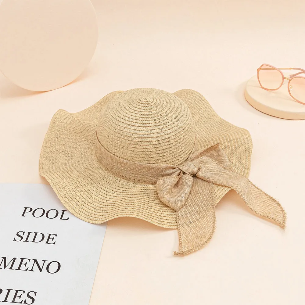 Women Straw Hat Beach Wide Brim Bow-Knot Floppy Folding Sun Hat