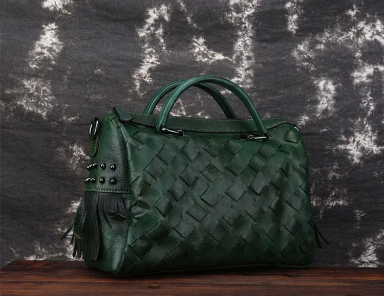 Womens Western Woven Leather Crossbody Purse Leather Handbags For Women