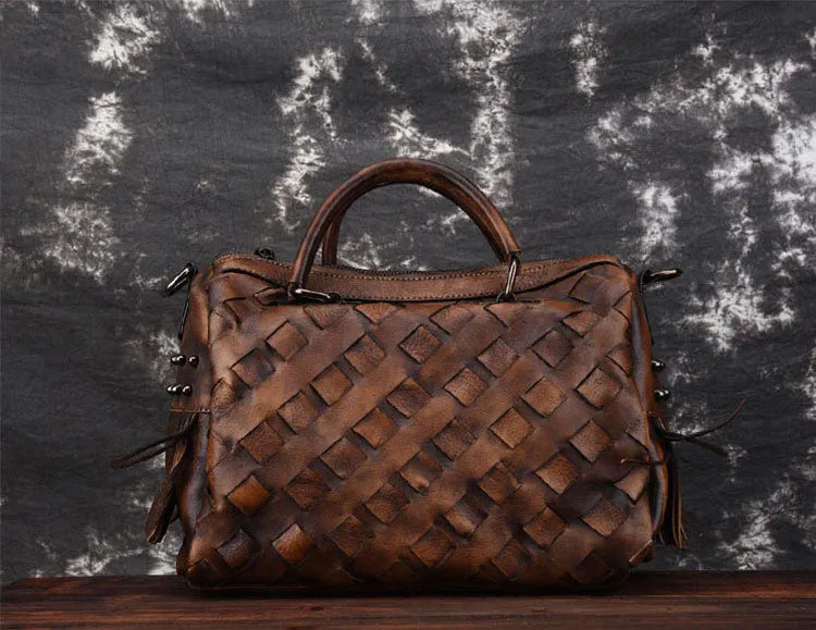 Womens Western Woven Leather Crossbody Purse Leather Handbags For Women