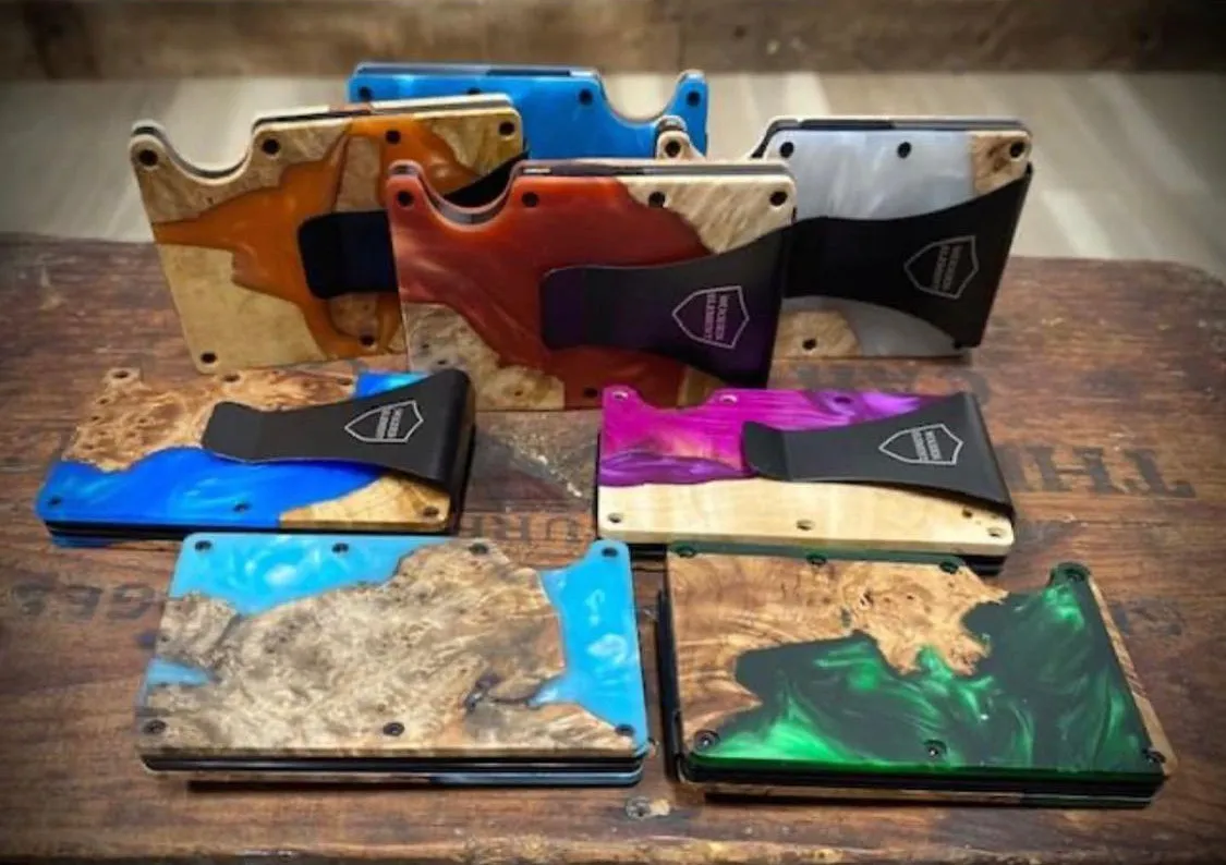 Wood and Resin Smart Wallet (Violet & White)