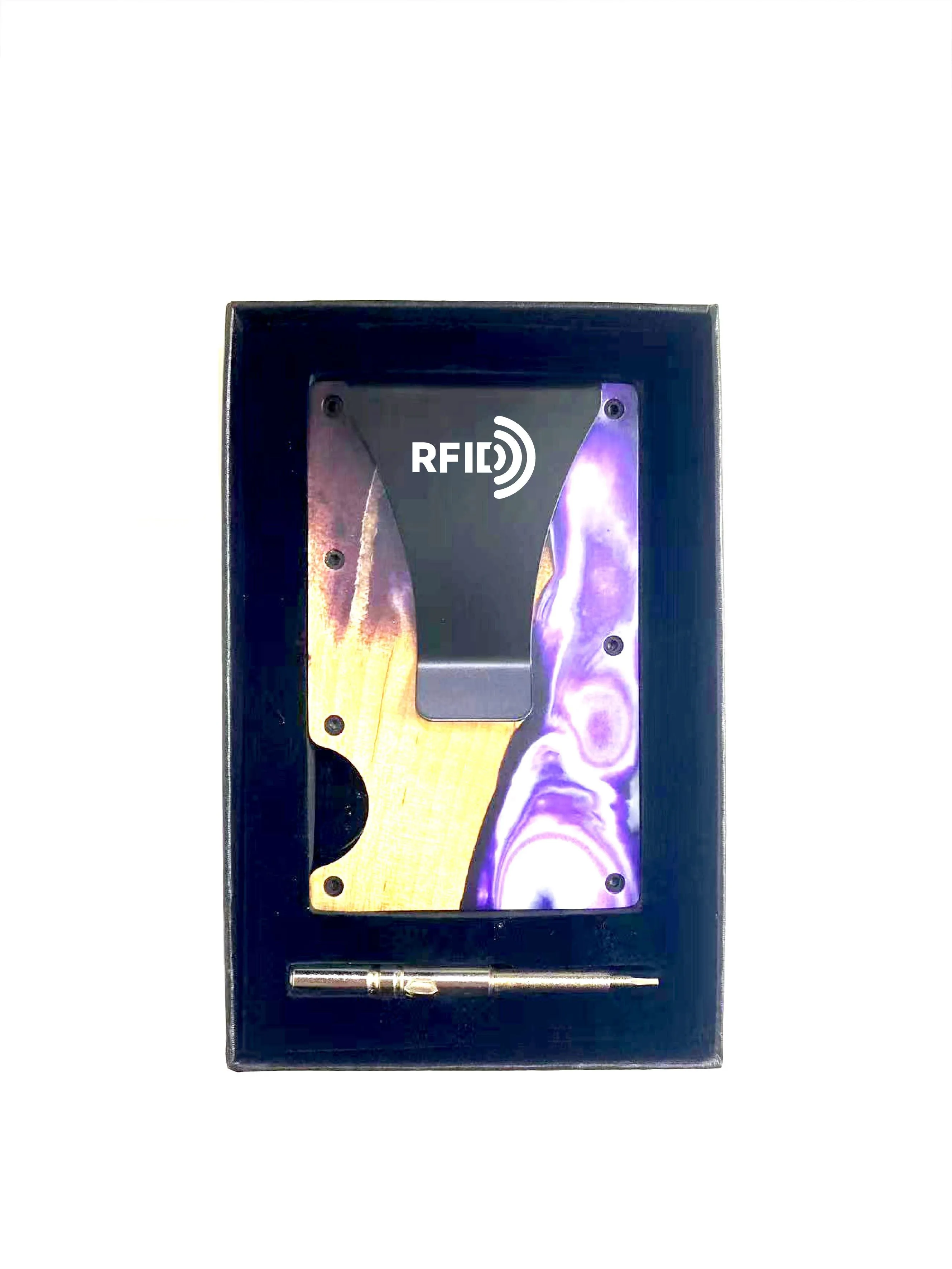 Wood and Resin Smart Wallet (Violet & White)