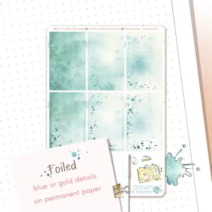 Writing At Dawn - Watercolor Planner Stickers - 1,5’’ Fullboxes Blue FOILED ✨