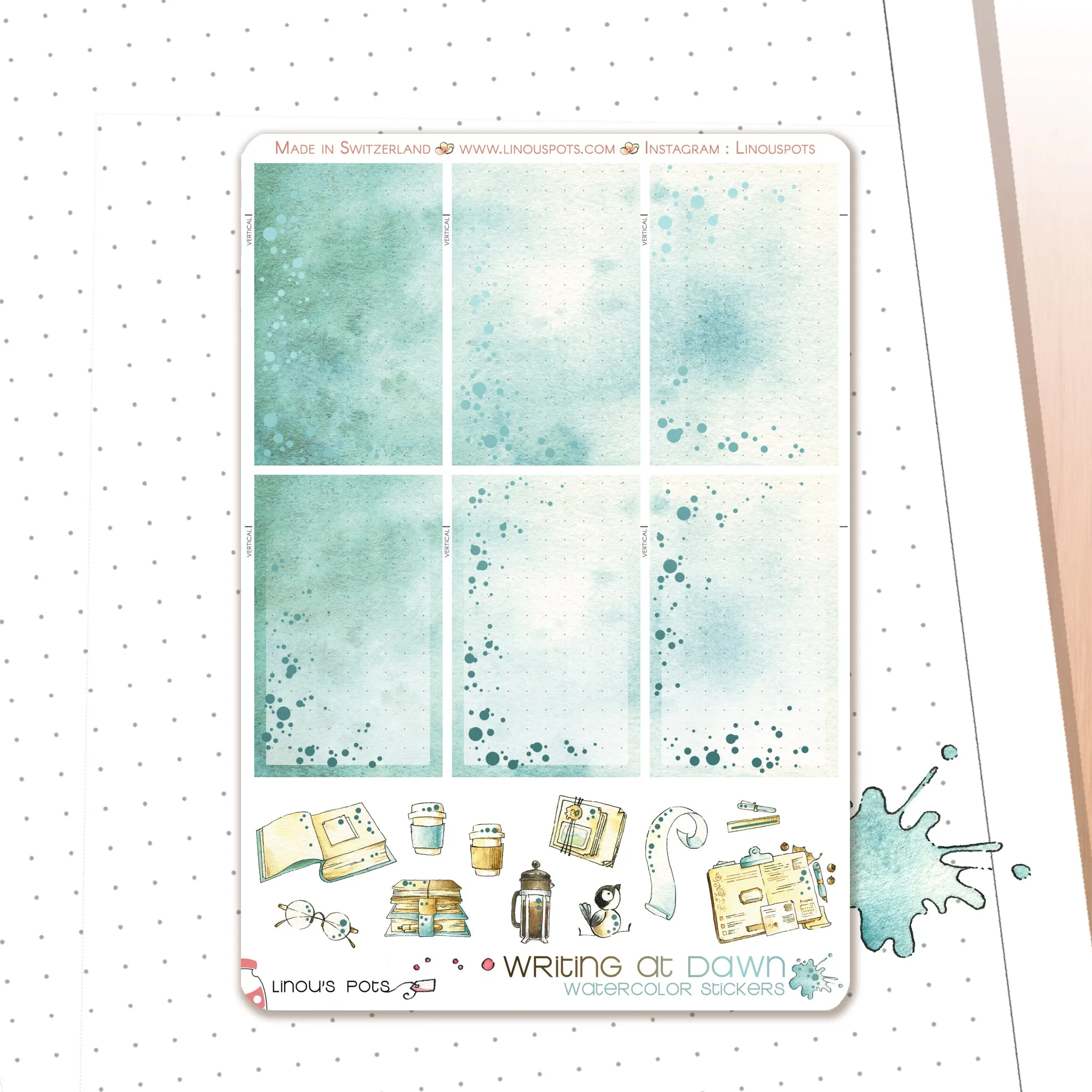Writing At Dawn - Watercolor Planner Stickers - 1,5’’ Fullboxes Blue FOILED ✨