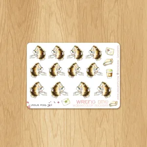 Writing Time - Decorative Watercolor Stickers - Writing Hedgehogs