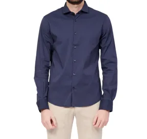 Yes Zee Camicia da uomo manica lunga con collo piccolo alla francese C505-U600-0710 blu