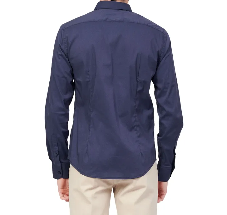 Yes Zee Camicia da uomo manica lunga con collo piccolo alla francese C505-U600-0710 blu