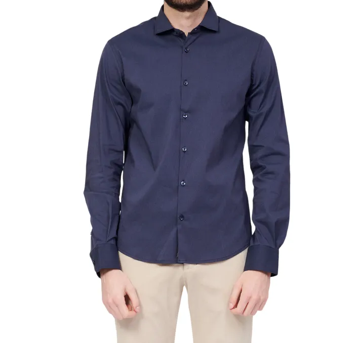 Yes Zee Camicia da uomo manica lunga con collo piccolo alla francese C505-U600-0710 blu