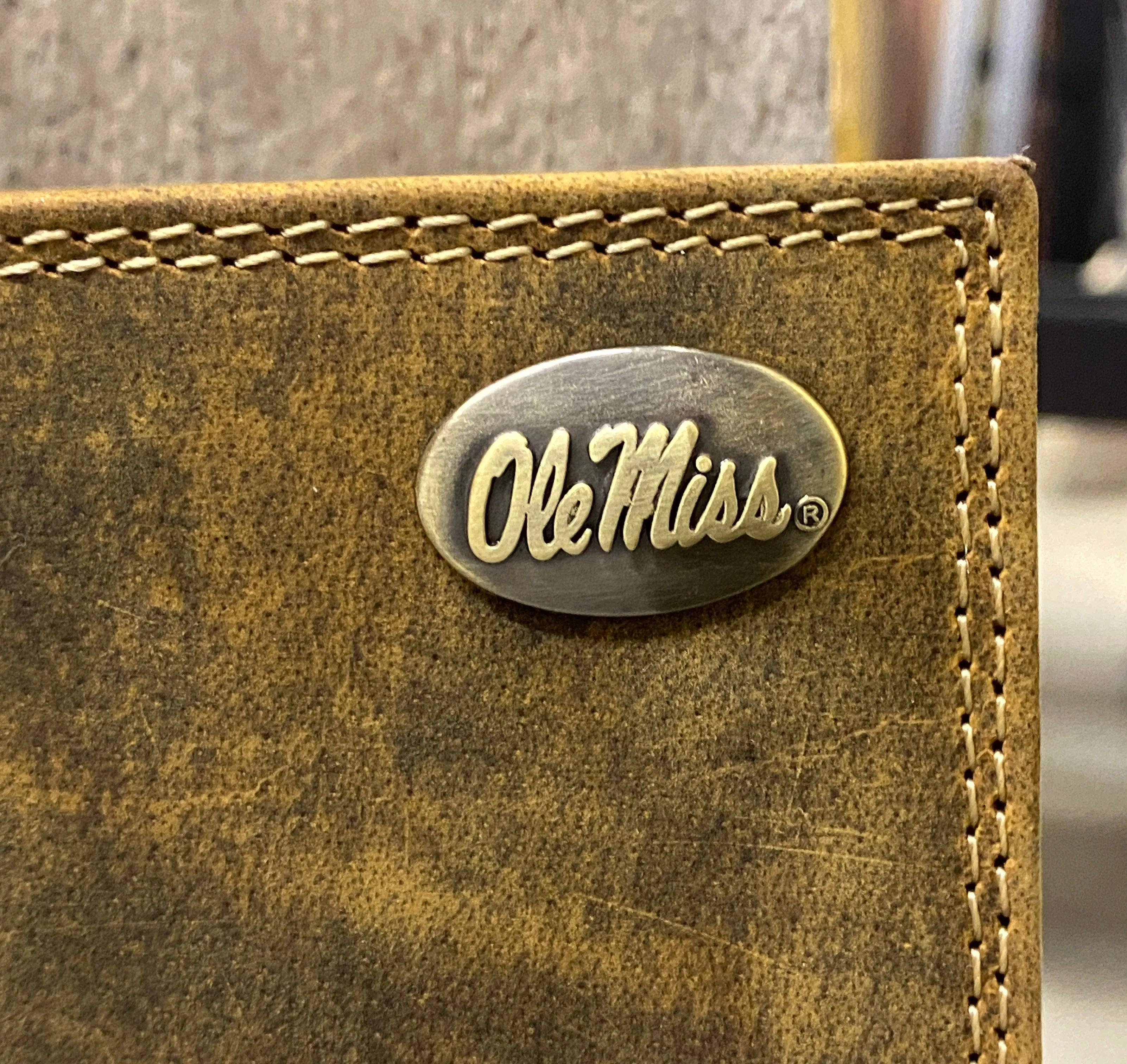 Zep Pro IWT1VINT-Ole MS University of Mississippi Vintage Brown “Crazy Horse” Leather Bi-fold Wallet